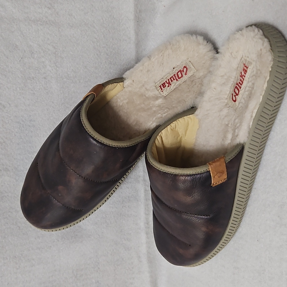 Olukai Mua'ili Size 12 Leather Sheepskin Slippers Mules Slides Sandals Shoes
